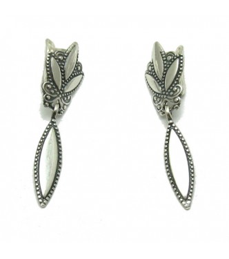 E000703 Long dangling sterling silver earrings solid 925 Empress